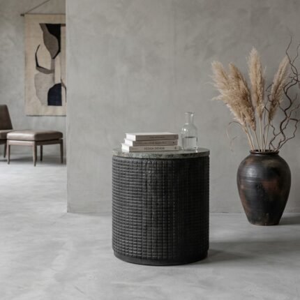 PRITI Round Carved Side Table (Solid Wood)