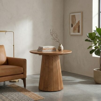 PRITI Round Side Table Light Brown 50 cm (Solid Wood )