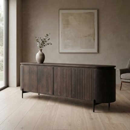 PRITI TV Unit Dark Brown Wood 210 cm (Solid Wood )