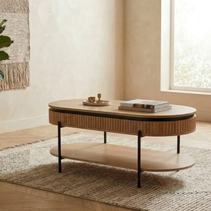 PRITI TV furniture Home Black Natural Metal (Solid Wood )