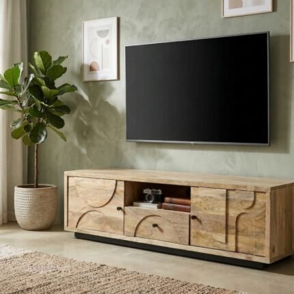 PRITI Tropical Home Decor Wood TV Stand (Solid Wood )