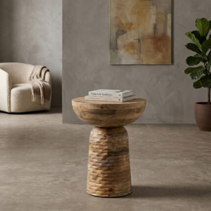 PRITI Wooden Bowed Side Table (Solid Wood)