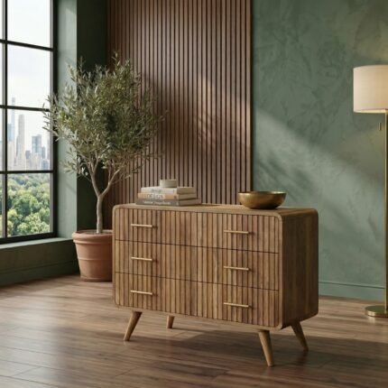 PRITI Wooden Ridged Chest (Solid Wood )