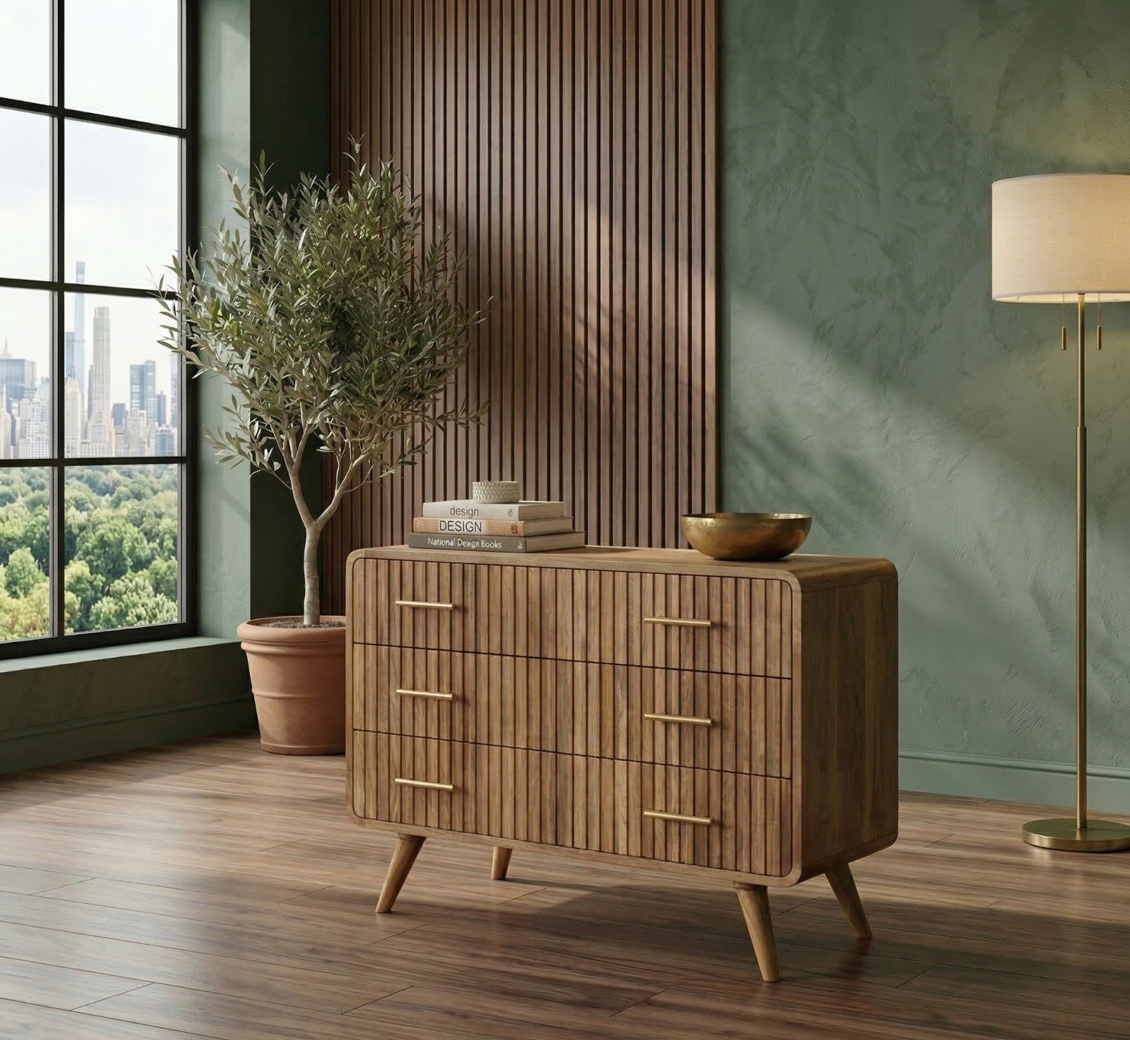 PRITI Wooden Ridged Chest (Solid Wood ) PRITI Wooden Ridged Chest (Solid Wood )