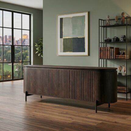 TV Unit Dark Brown Wood 175 cm (Solid Wood) – PRITI