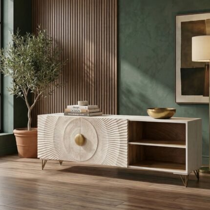 TV Unit Home Decor White Wood Metal legs – PRITI