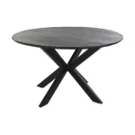 PRITI Round Dining Table in Wood and Black Metal Legs