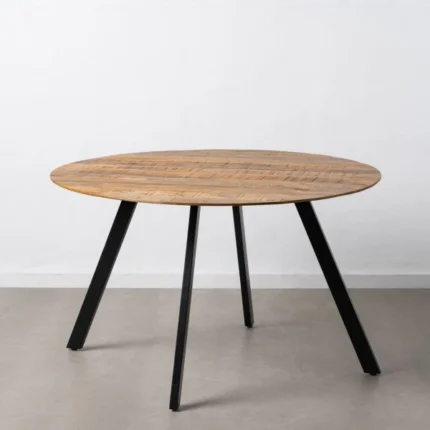 PRITI Loft Design Round Table Natural Wood and Black Metal