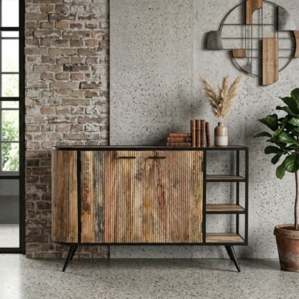PRITI Sideboard Home Decor Brown Black Metal Wood