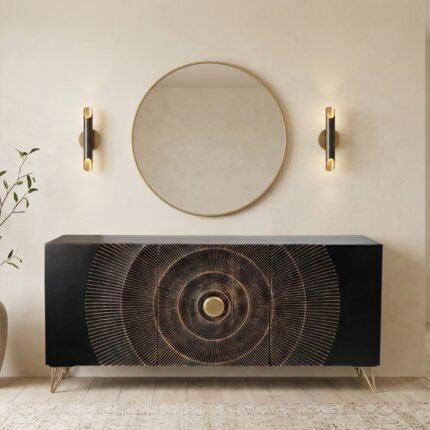 PRITI Wooden Sideboard (Solid Black Wood)