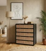 PRITI Chest 5 Drawers Black Wood with cane