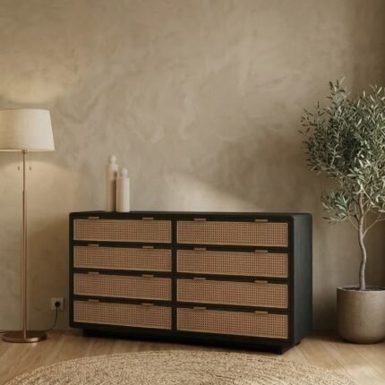 PRITI Chest 8 Drawers Solid Wood with cane