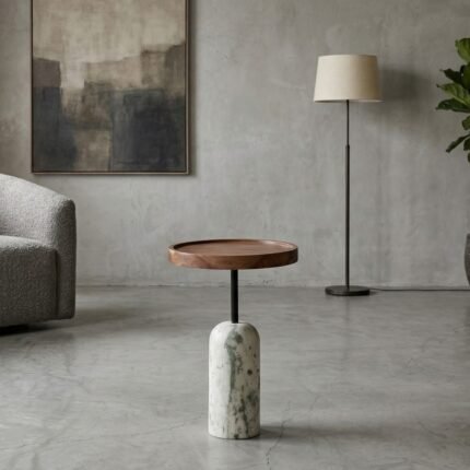 PRITI Wood and Marble Side Table