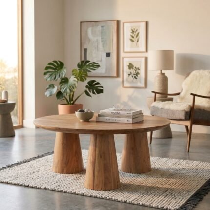 PRITI 3 Legs Round Coffee Table in Natural Mango Wood