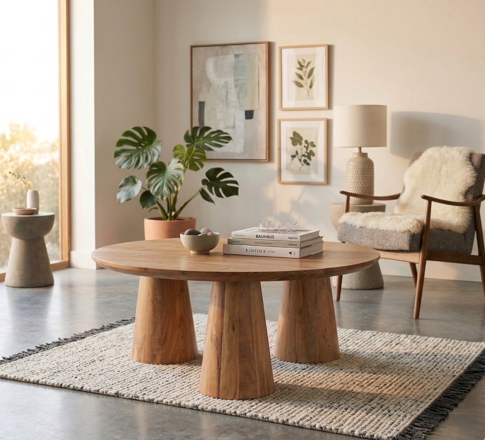 PRITI 3 Legs Round Coffee Table in Natural Mango Wood PRITI 3 Legs Round Coffee Table in Natural Mango Wood