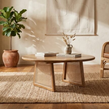 PRITI Coffee Table Solid Wood with Cane