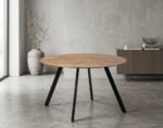 PRITI Loft Design Round Table Natural Wood and Black Metal