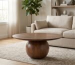 PRITI Round Design Coffee Table in Natural Brown Wood Home Decor
