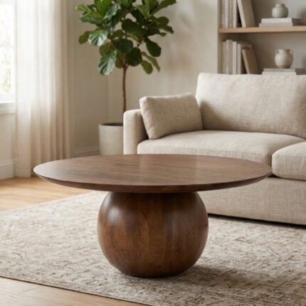 PRITI Round Design Coffee Table in Natural Brown Wood Home Decor