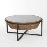 PRITI Round Coffee Table Wood, Glass and Metal - Image 3