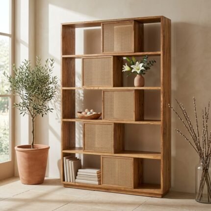 PRITI Bookcase (Wood & Cane )