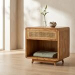PRITI Bedside Table (Solid Mango Wood & cane )