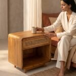 PRITI Bedside Table (Solid Mango Wood & cane ) - Image 2