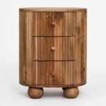 PRITI Wooden Ball 3 Drawer Bedside Table (Solid Wood )