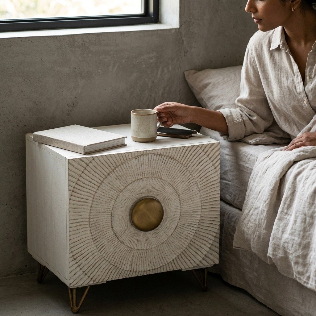 Small side table in White and Gold Wood - PRITI Small side table in White and Gold Wood - PRITI