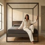 PRITI 4-Poster Bed (Black Solid Wood)