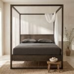 PRITI 4-Poster Bed (Black Solid Wood)