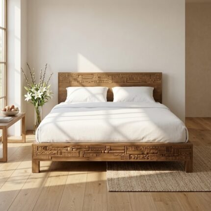 PRITI Bed Made of Hand-carved Solid Wood
