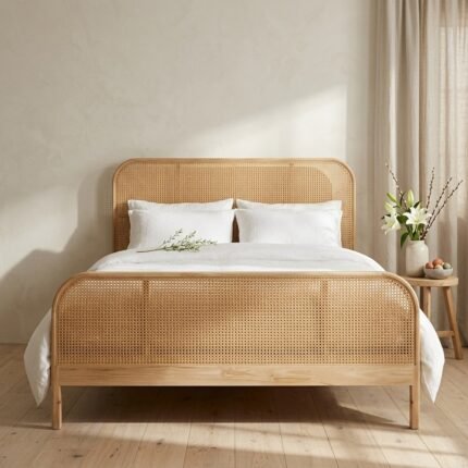 PRITI Bed of Woven Rattan (Mango Wood with Cane )