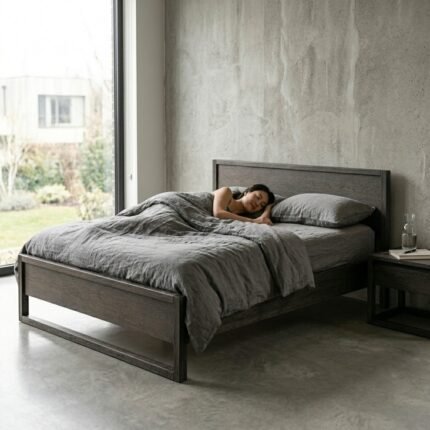 PRITI Wooden Bed (Black Solid Wood )