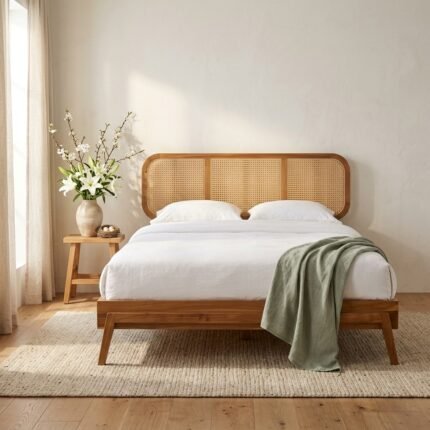 PRITI Wooden Bed in Rattan (Sisam Wooden with Cane )