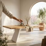 Contemporary Dining Table in Solid Wood and White Metal Home Decor – PRITI