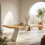 Contemporary Dining Table in Solid Wood and White Metal Home Decor - PRITI - Image 2