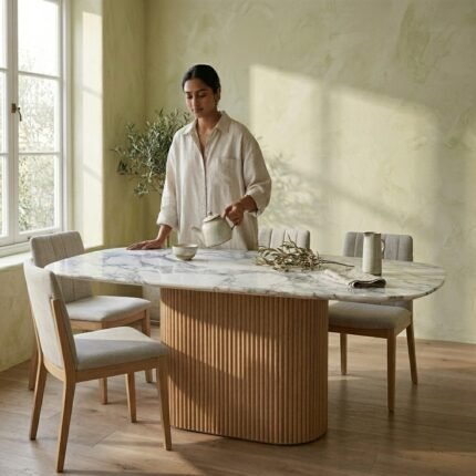 PRITI Dining Table (Marble Top with Wooden Base )