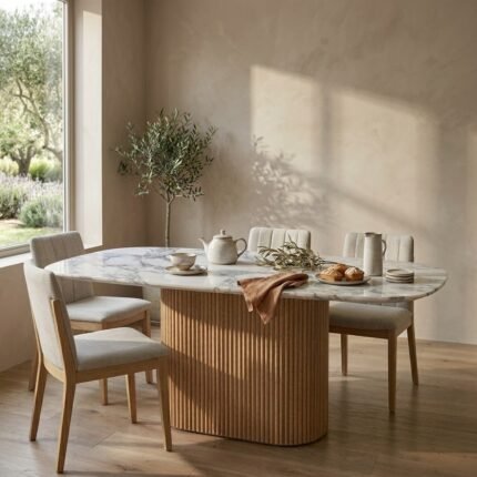 PRITI Dining Table (Marble Top with Wooden Base )