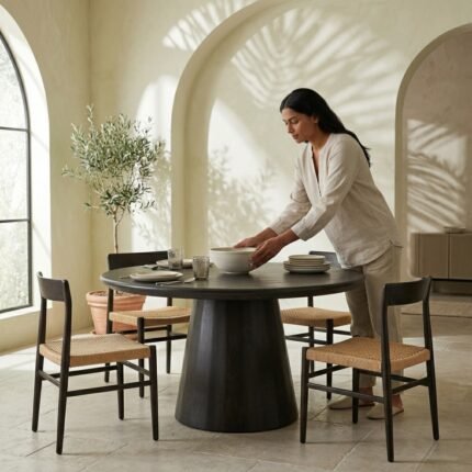 PRITI Black Dining Table made of Solid Wood for 4/6 persons D140