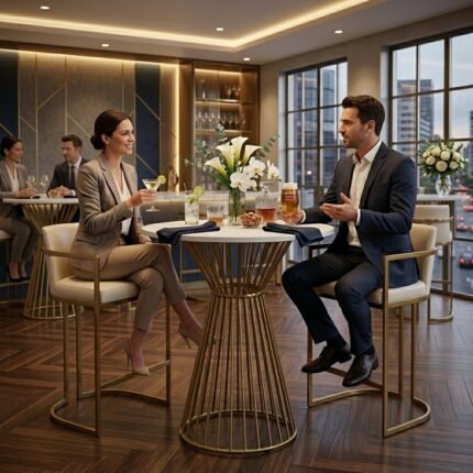 PRITI Brass-colored Metal Dining Table for 2 people for Professional use D70