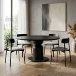 PRITI Contemporary Round Wooden Dining Table in Refined Black Finish