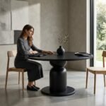 PRITI Contemporary Round Wooden Dining Table in Refined Black Finish - Image 3
