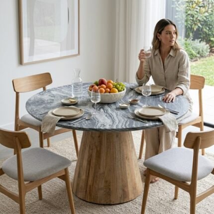 PRITI Dining Table (Marble Top With Mango Wood Base )