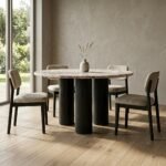 PRITI Dining Table Marble Top and Wooden Legs - Image 2
