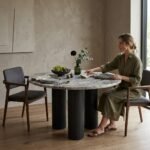 PRITI Dining Table Marble Top and Wooden Legs