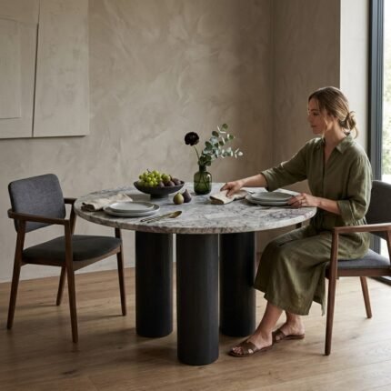 PRITI Dining Table Marble Top and Wooden Legs