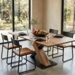 PRITI Industrial Dining Table in Solid Wood and Black Metal - Image 2