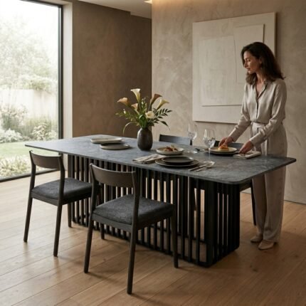 PRITI Natural Rectangular Coal Dining Table