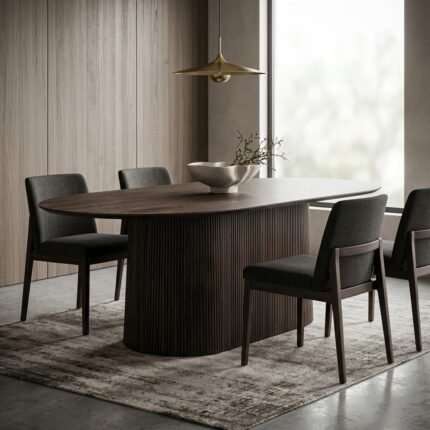 PRITI Oval Dining Table (Dark Brown Solid Wood )